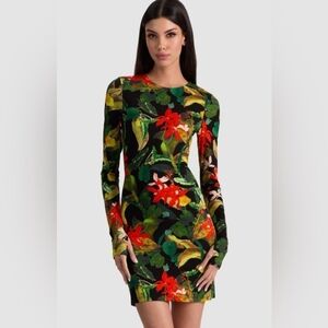 Alice + Olivia Delora Tropical Floral Long Sleeve Dress